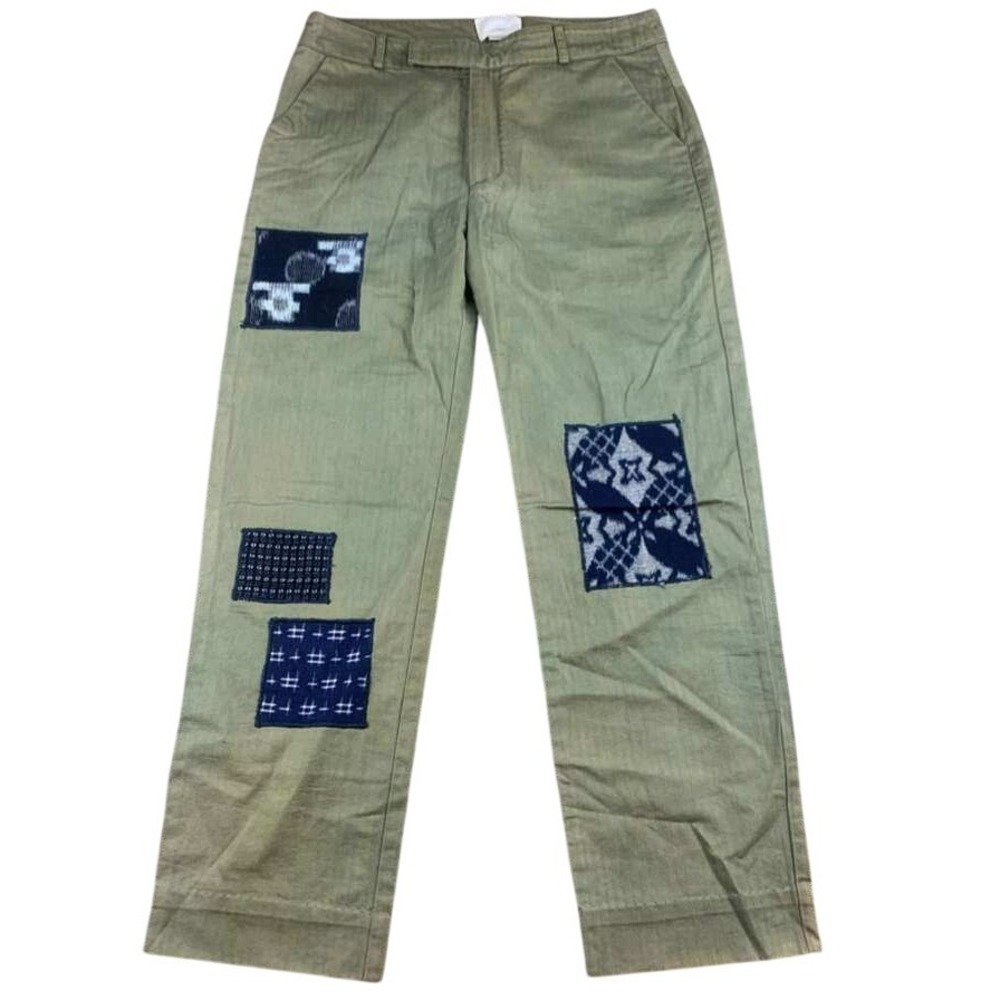 M.PATMOS Pants Women Small Green Straight Leg Herringbone Patchwork 100%‎ Cotton